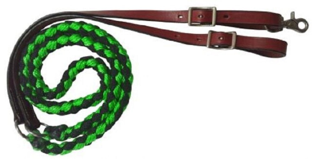 8' Nylon & Leather Barrel Roping Reins, Color choice