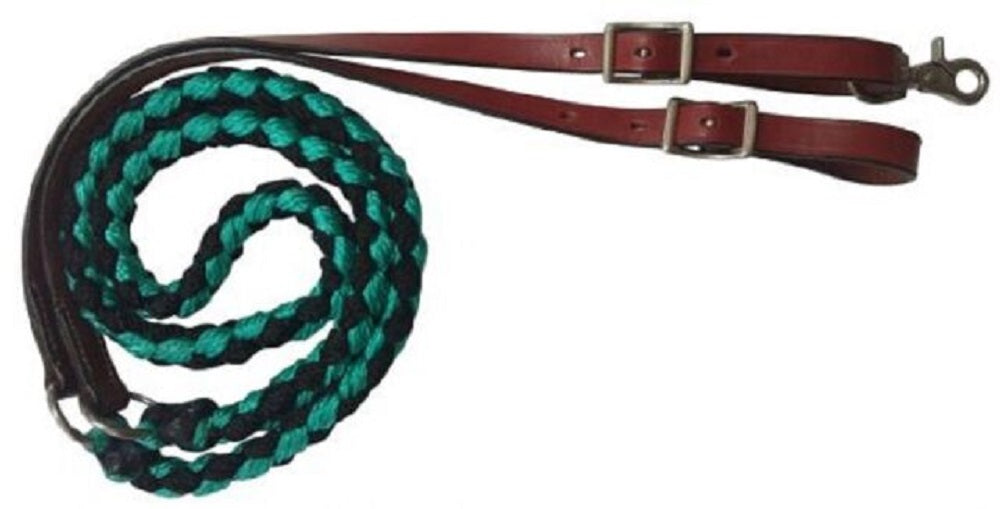 8' Nylon & Leather Barrel Roping Reins, Color choice