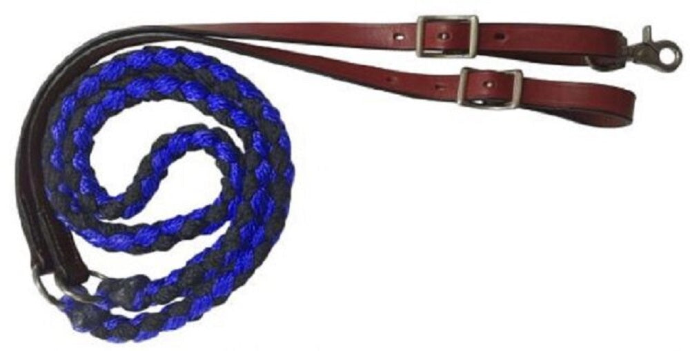 8' Nylon & Leather Barrel Roping Reins, Color choice