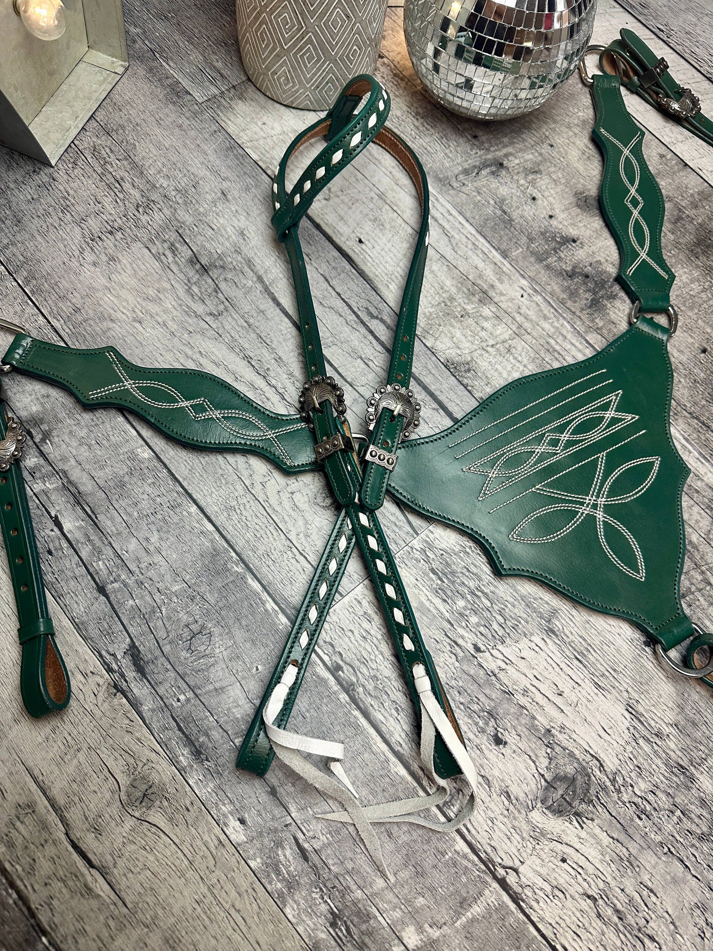 Schulz Green Boot Stitch Headstall and Breast Collar Set