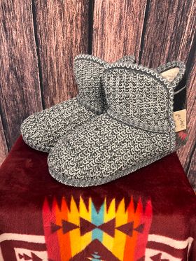 Women's Grey Knit Ankle Boot Slippers