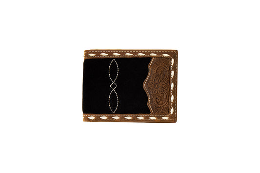 3D Mens Bifold Wallet Roughout Boot Stitch Overlay Black Brown