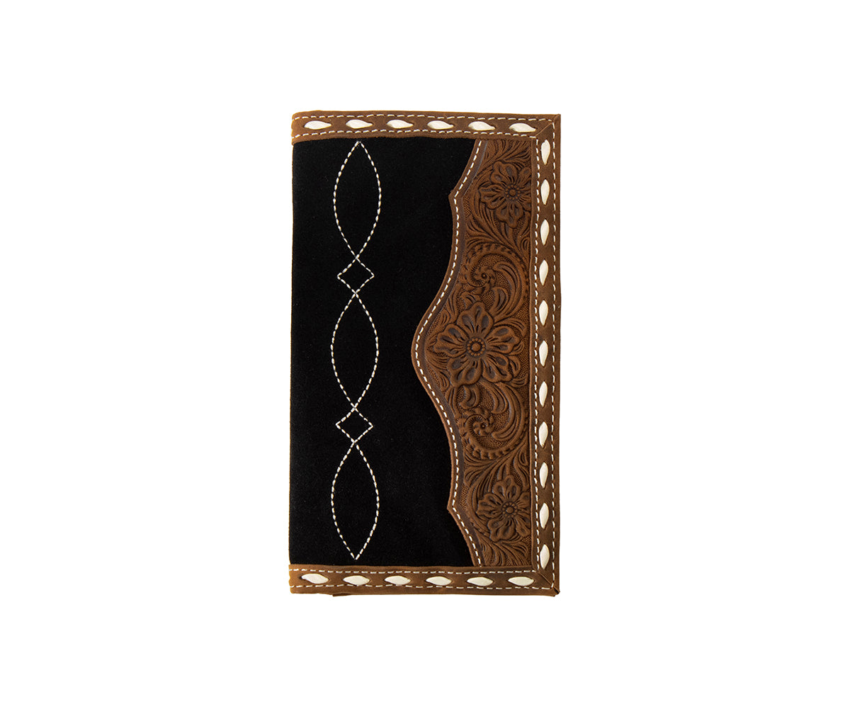 3D Mens Rodeo Wallet Roughout Boot Stitch Overlay Black Brown