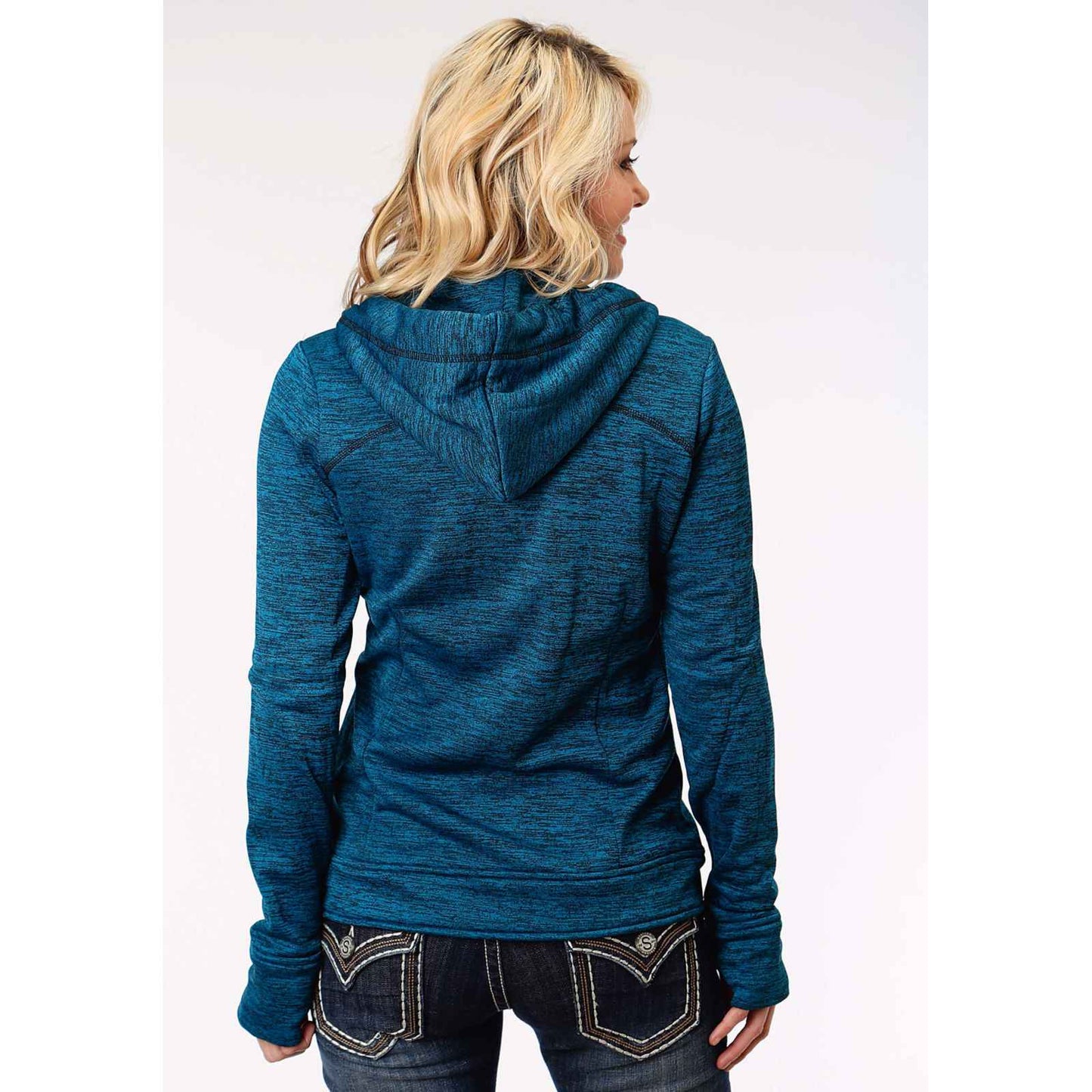 Women's Roper Peacock Blue Zipper Jacket Hooded Shirt