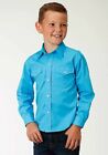 Roper Youth Boy's Aqua / Turquoise Solid Poplin Western Shirt.