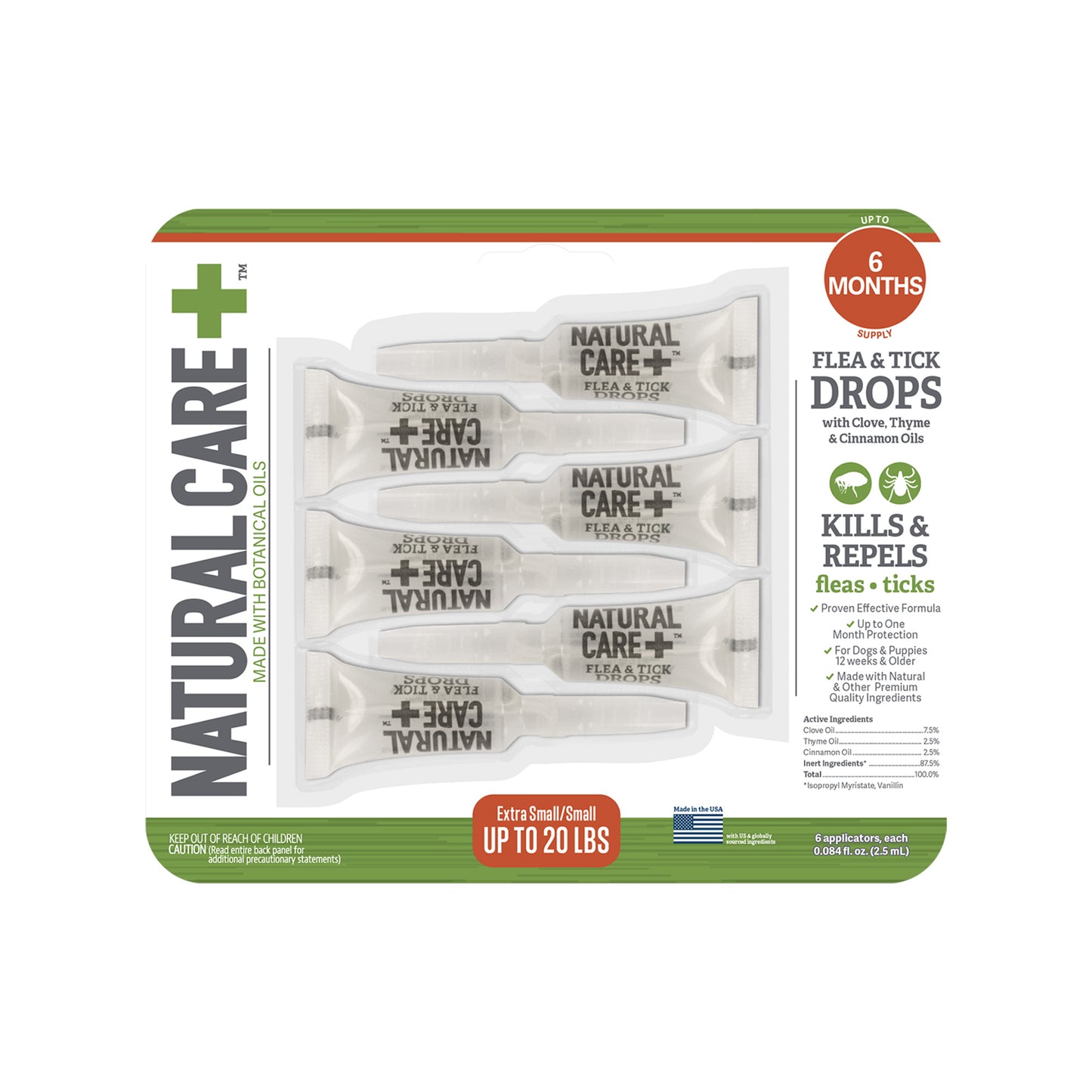 6 pk. Natural Care Flea and Tick Drops Dogs up to 20 lbs.