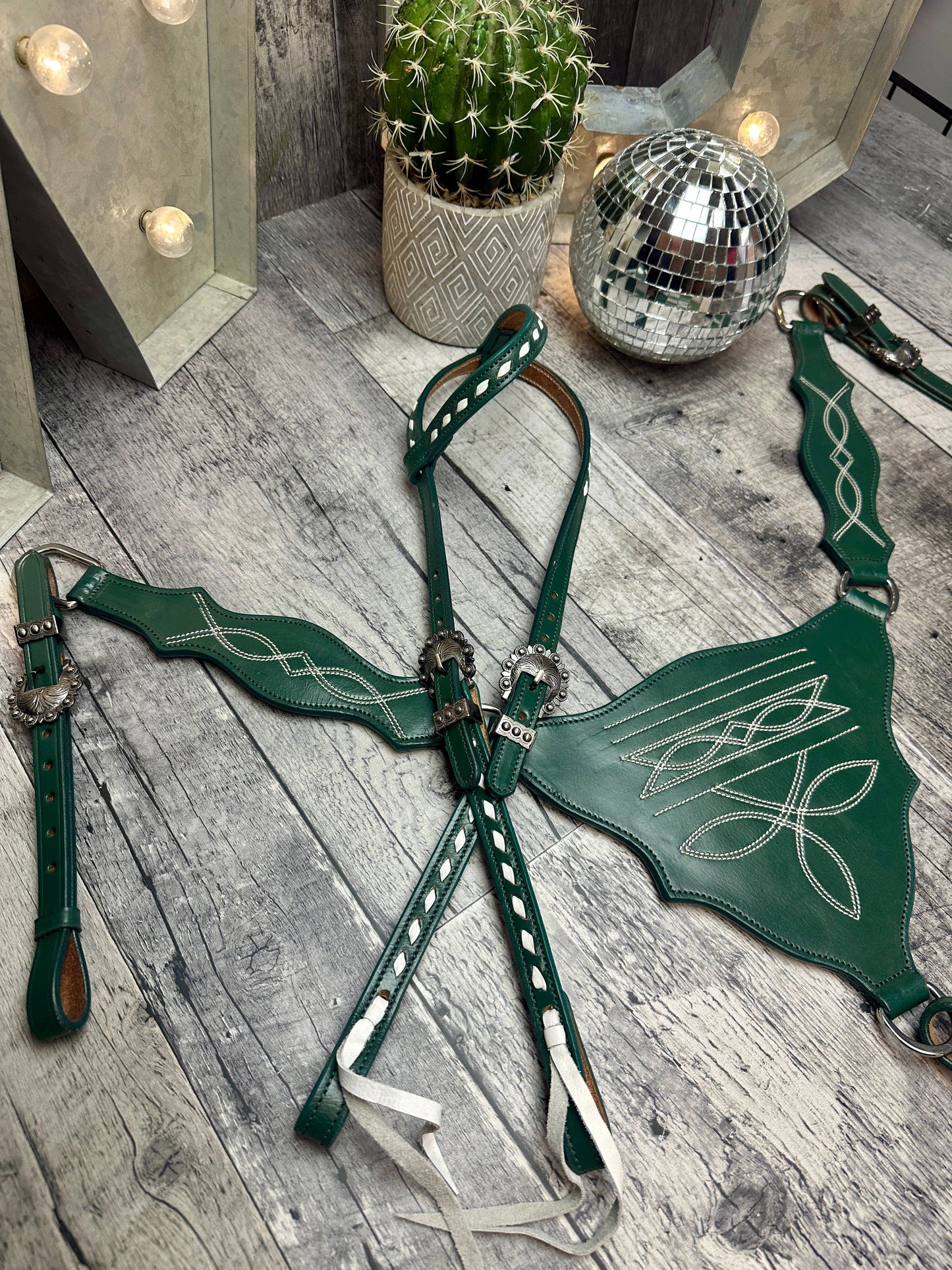 Schulz Green Boot Stitch Headstall and Breast Collar Set