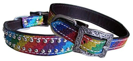 Showman Couture Rainbow Glitter Leather Dog Collar