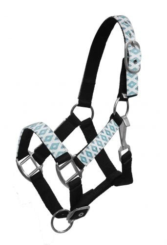 Pony size White & Teal Navajo Diamond Print Halter