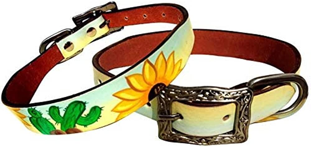 Showman Sunflower & Cactus Genuine Leather Dog Collar