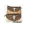 Genuine Leather Light Brown Cross Cowhide Top Zip Floral Tooled Messenger Crossbody Purse Bag