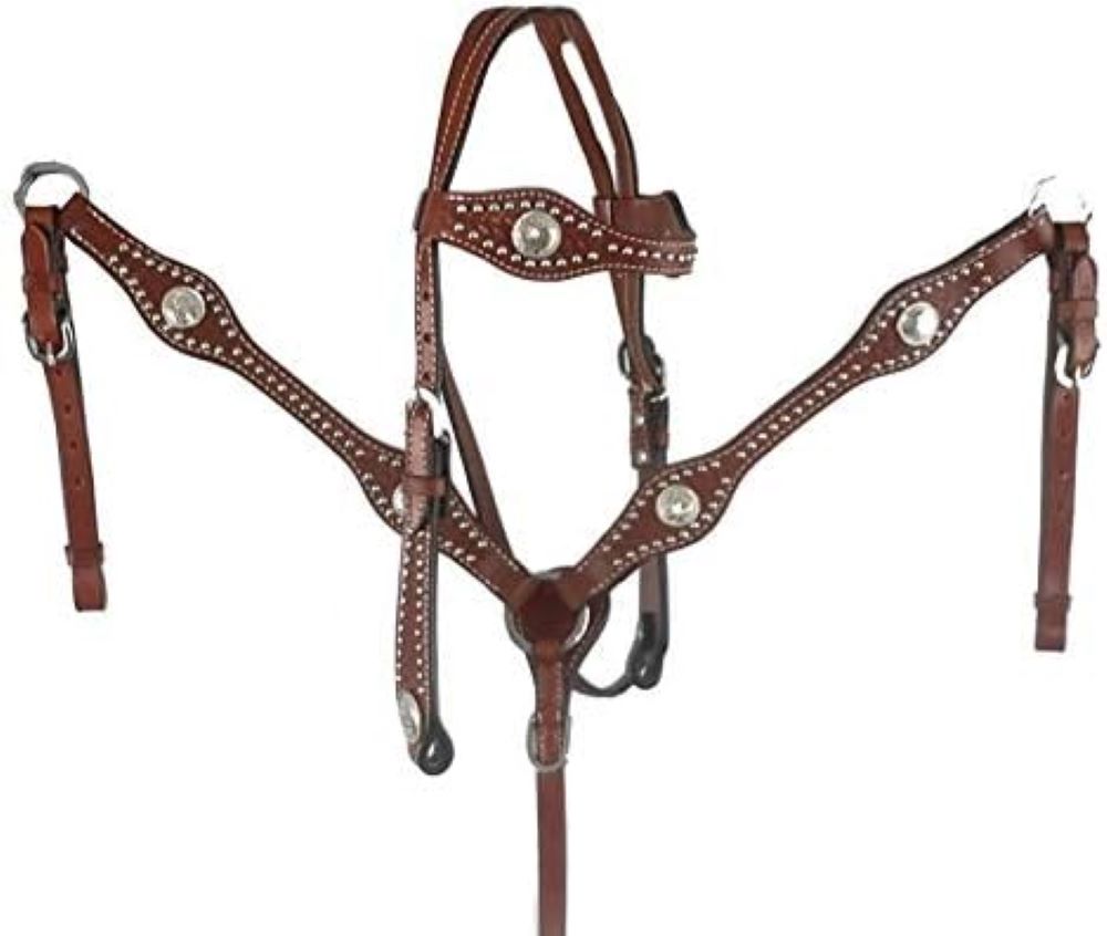 PONY Leather Headstall & Breast Collar Set w/Silver Conchos