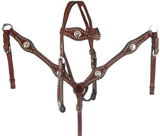 PONY Leather Headstall & Breast Collar Set w/Silver Conchos