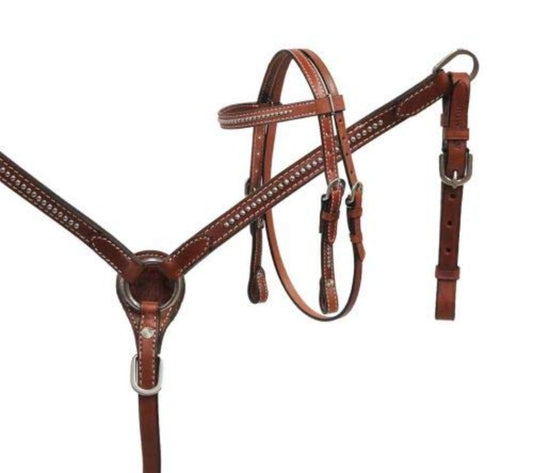 Mini Size Leather Breast Collar & Headstall Set w/ Silver Studs