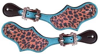 Women's Dark Leather Cheetah Print w/ Turquoise Spur Straps