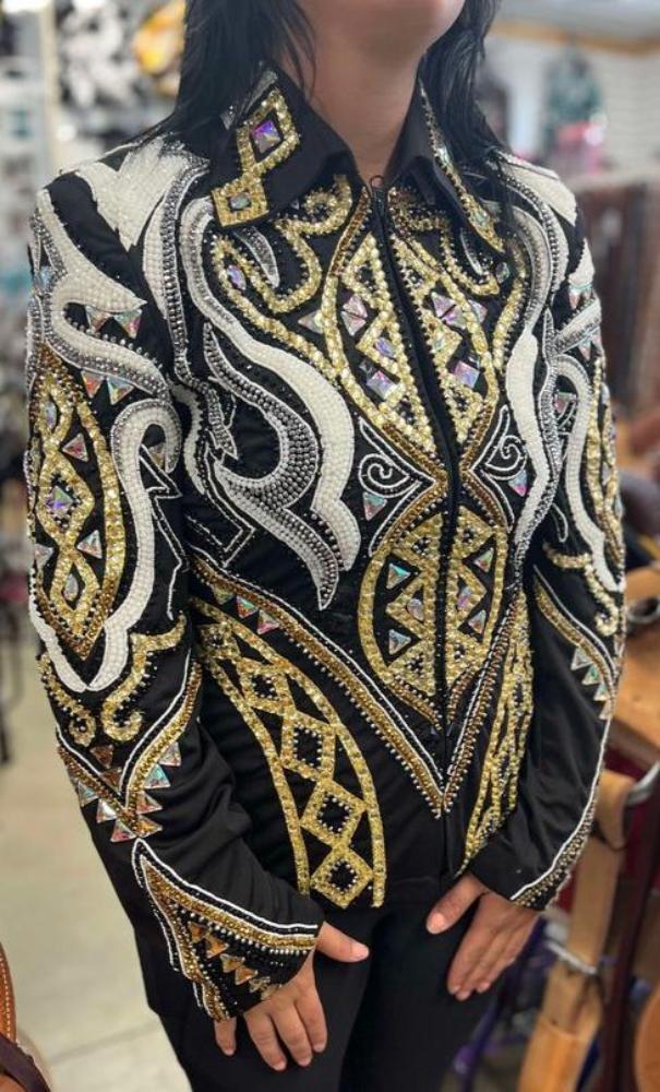 Royal Highness Gold & White Western Show Jacket, Size Medium