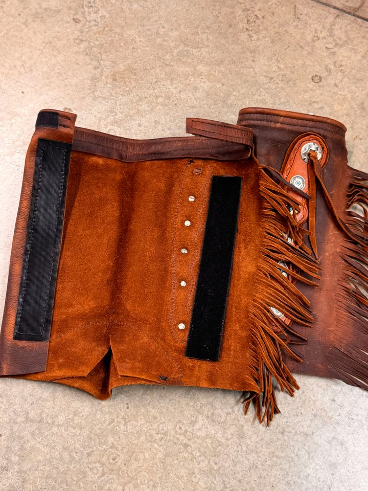Dark Oil Half Chaps With Turquoise Stones
