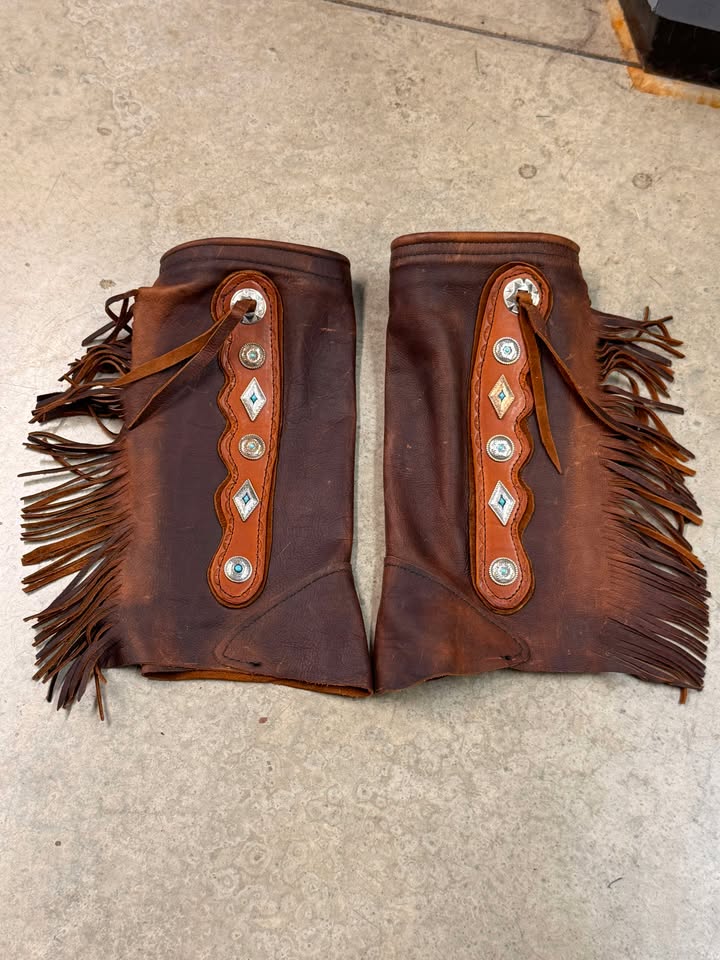 Dark Oil Half Chaps With Turquoise Stones