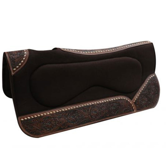 Built-Up Brown Felt Saddle Pad with Floral Leathers
