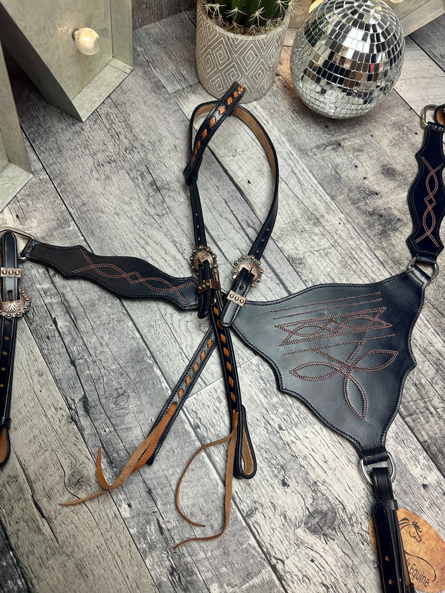 Schulz Navy Boot Stitch Headstall and Breast Collar Set