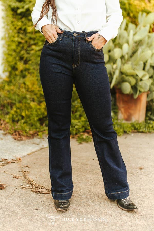 Dark Wash High Rise Trouser Jeans