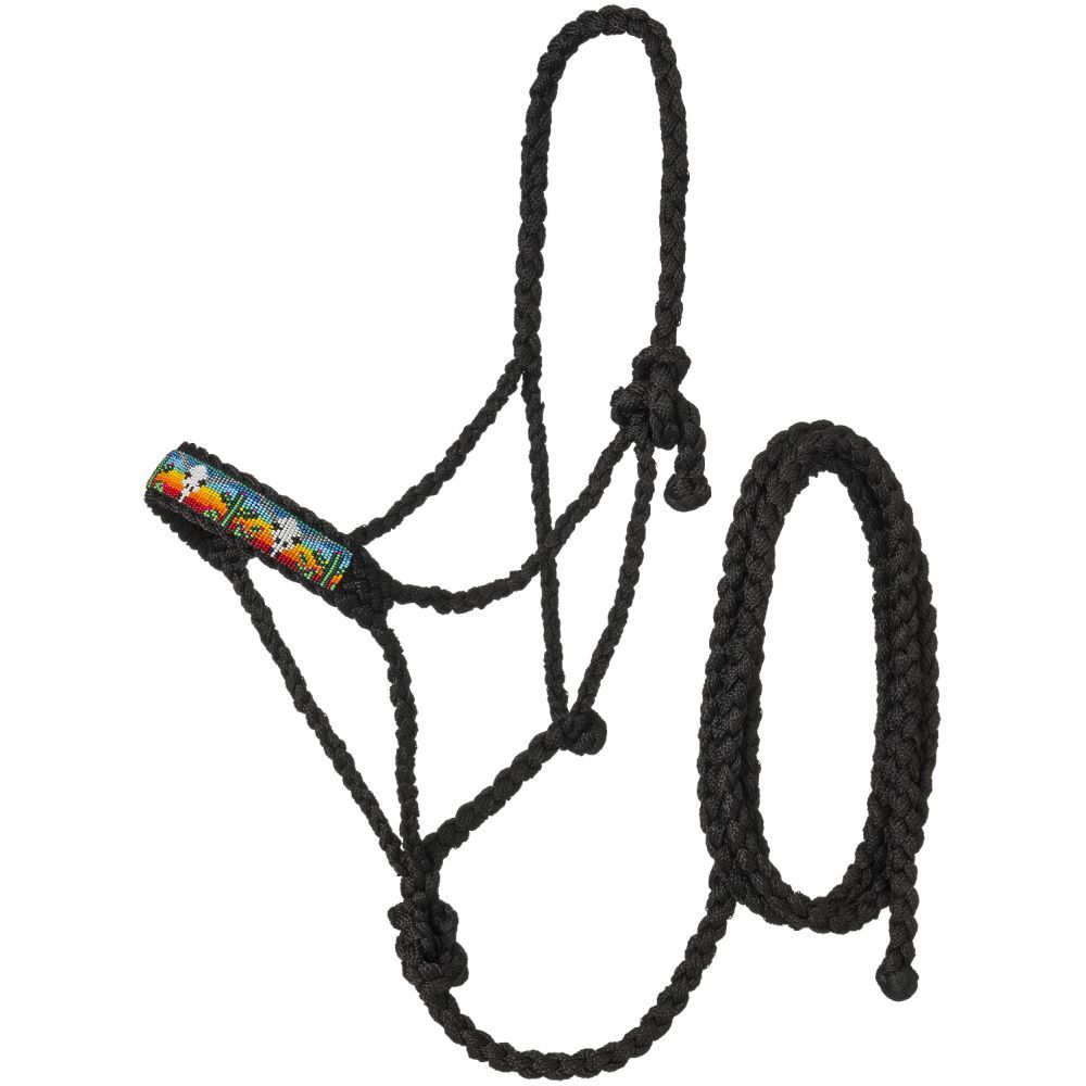 Tough1 Beaded Mule Tape Halter with Lead Skulls