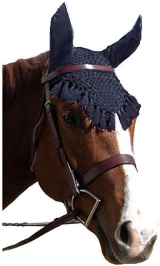 Horze Fringe Black Mesh Fly Bonnet/Veil with Ears. No Halter Needed!