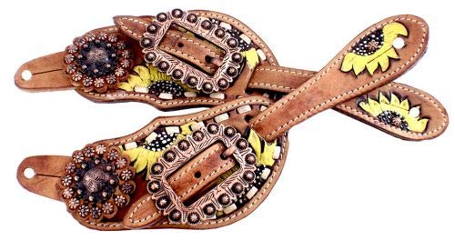 Women's Hand painted Sunflower Spur Straps w/ Copper Hardware