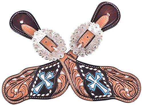Silver and teal Hand painted Cross Spur Straps