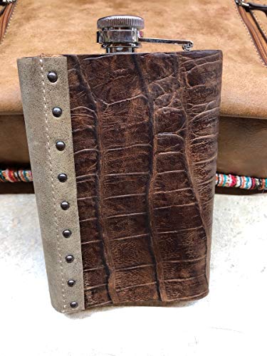3D Belt 9 oz Crocodile Leather Drinking Flask