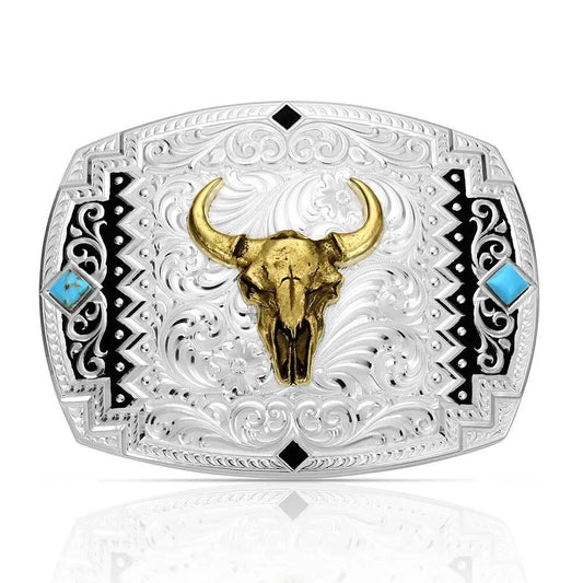 Montana Silversmiths Southwest Scroll Buckle with Buffalo Skull