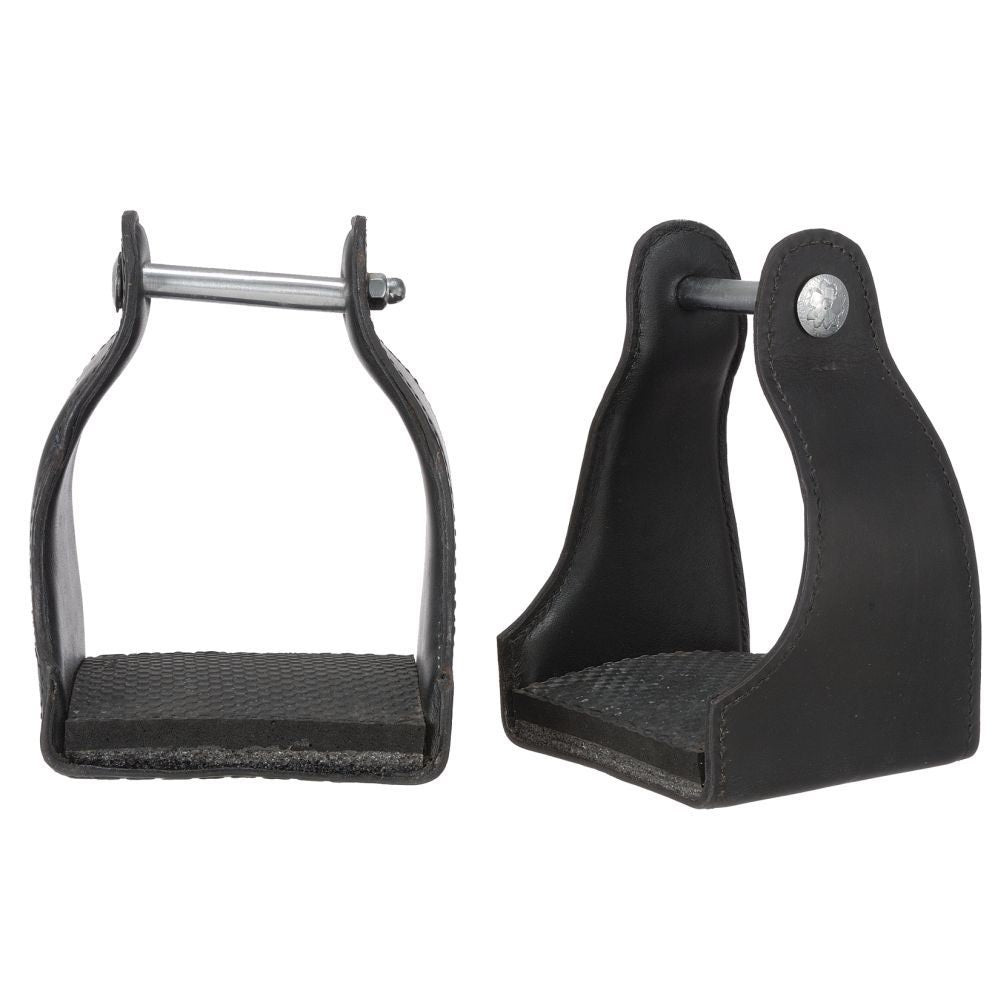 Leather Covered Endurance Stirrups, 3" Neck, Black or Brown