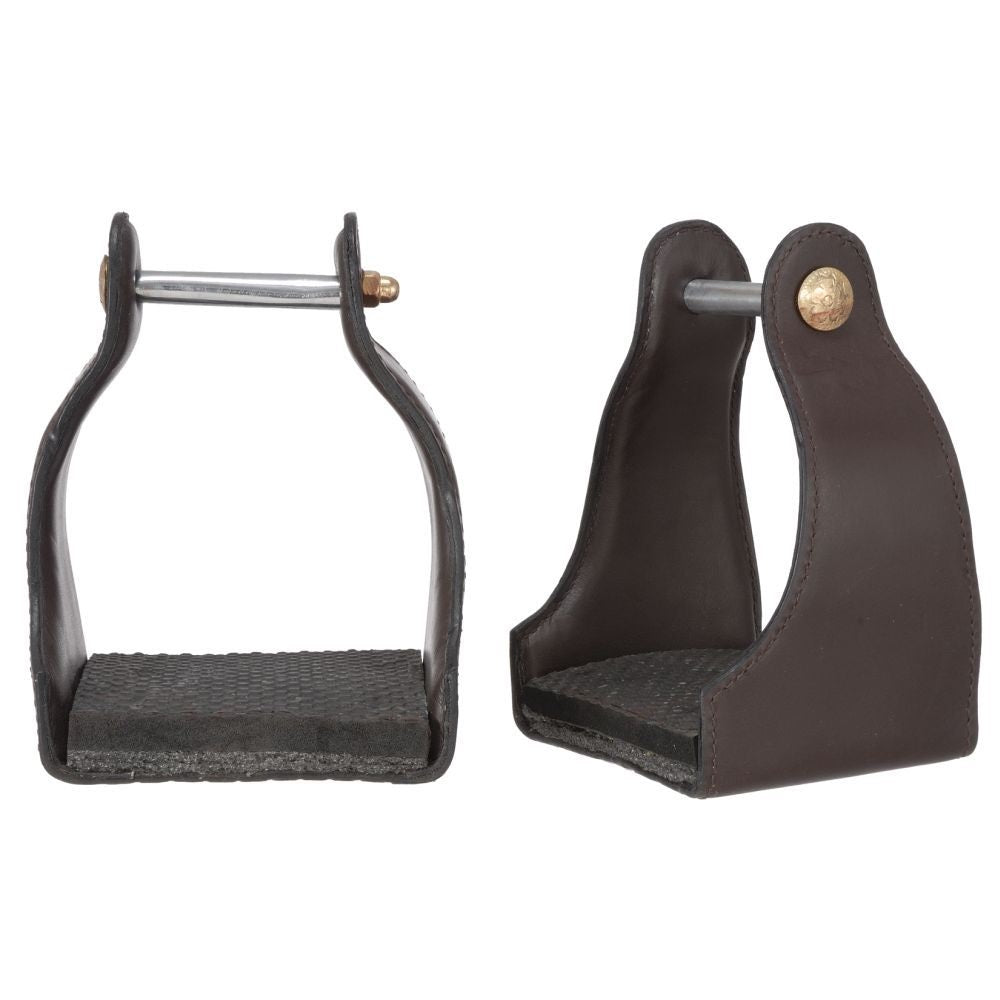 Leather Covered Endurance Stirrups, 3" Neck, Black or Brown