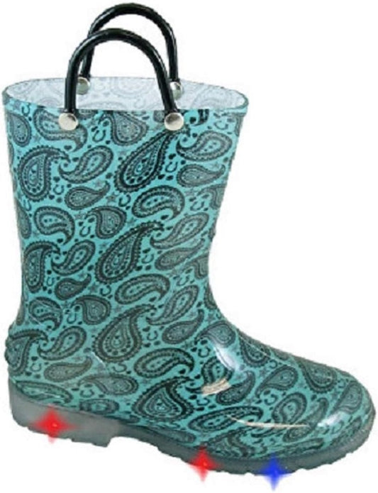 Youth girl's Turquoise 'Lightning' Rain Boots w/ Light-up soles