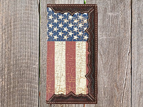 Men's 3D Belt Co. Distressed American Flag Brown Tooled Leather Rodeo Wallet