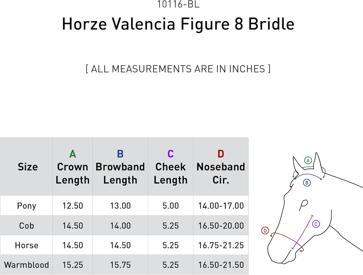 Valencia Figure 8 Bridle Average Horse Size