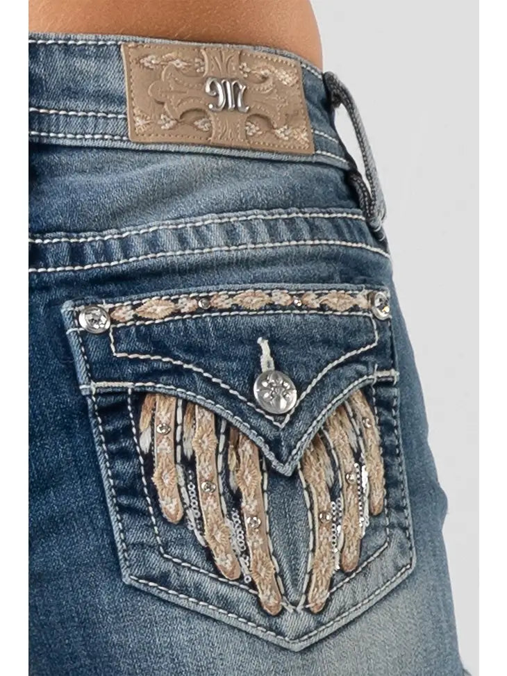 Miss Me Mid Rise Shorts w/ Wing embroidery