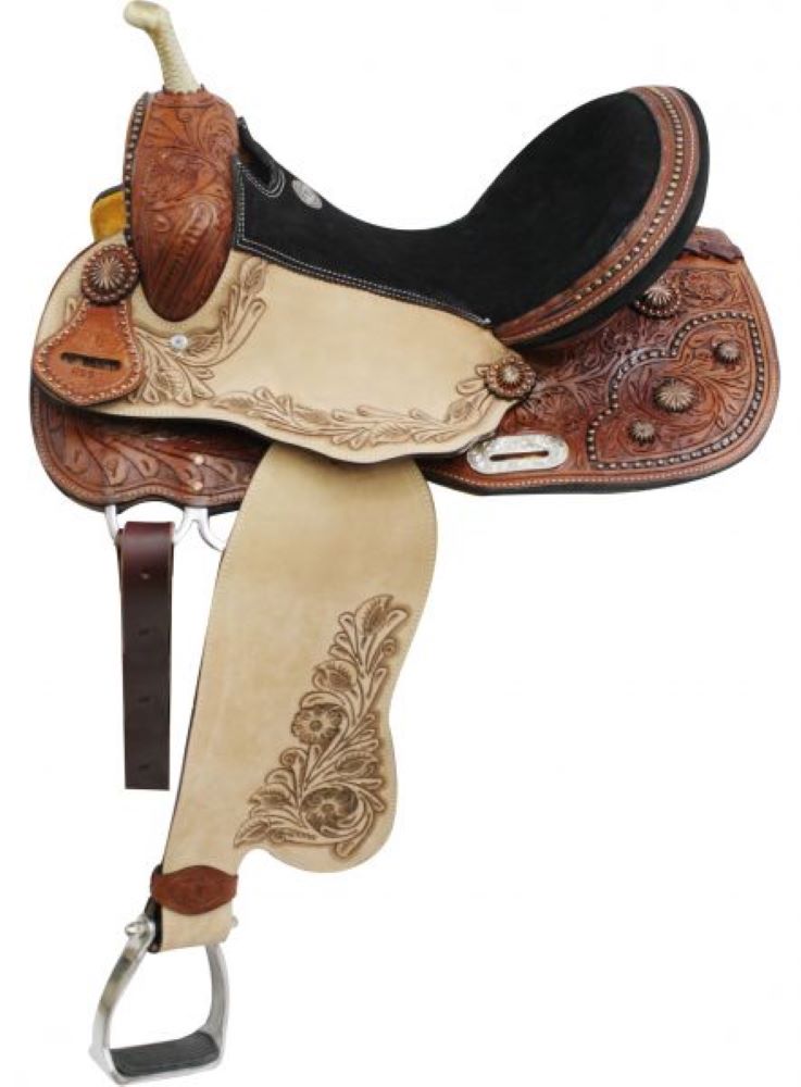 Double T Barrel Style Saddle with Copper Colored Starburst Conchos