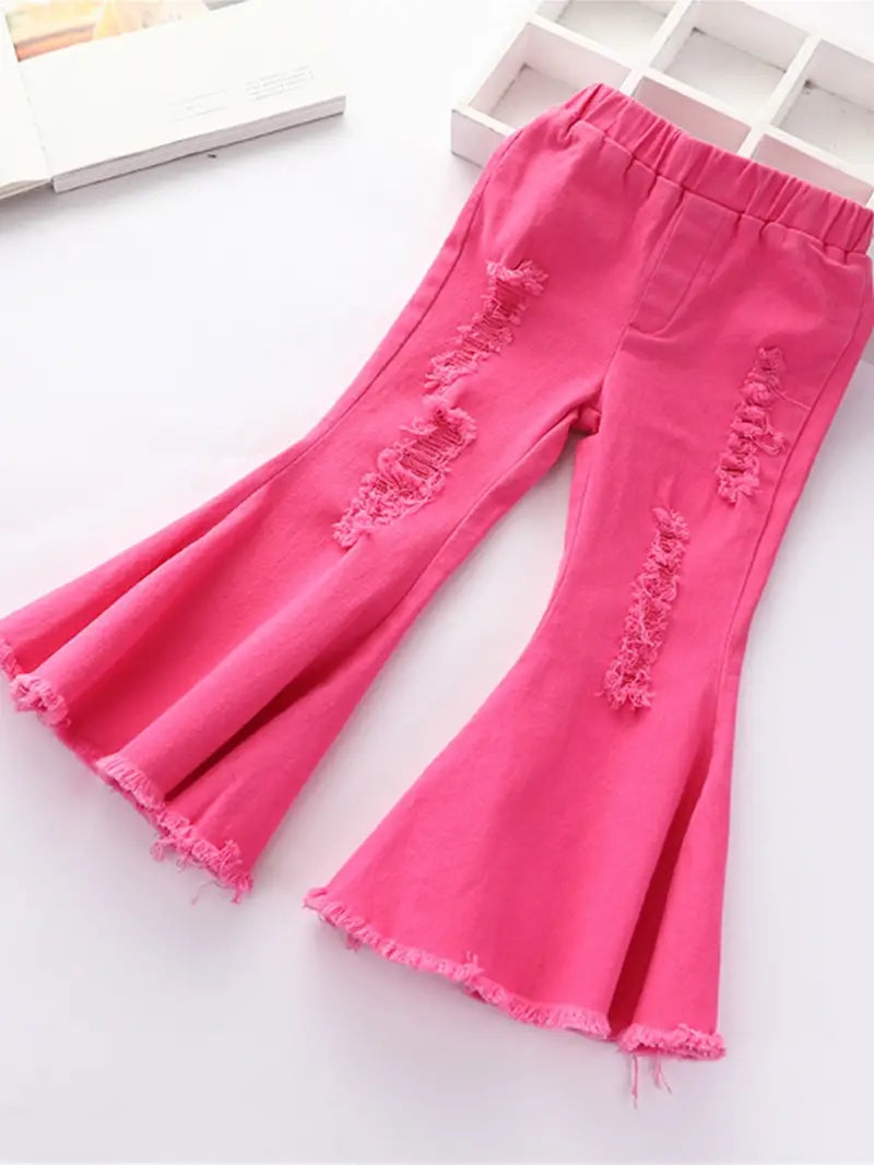 Youth girl's Pink Flare 'Barbie' Ripped Jeans