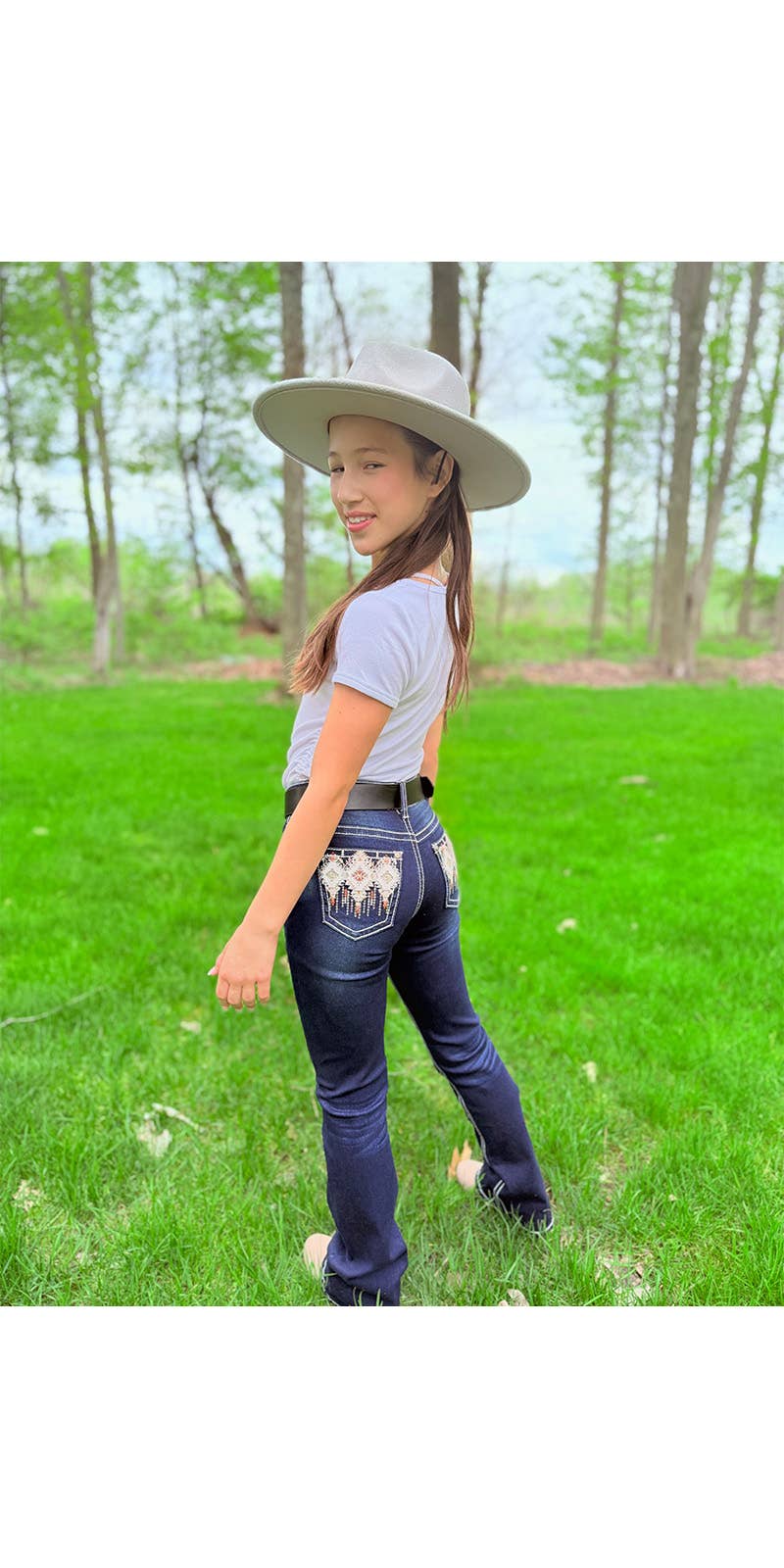 Girls' Western Bootcut Jeans Aztec Pocket
