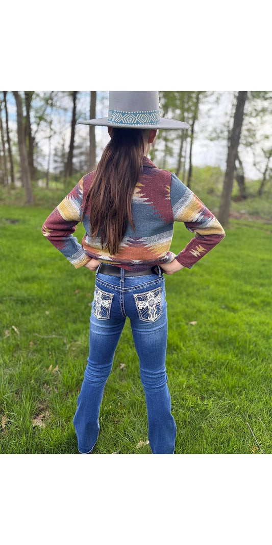 Girls' Western Bootcut Jeans Cross Design