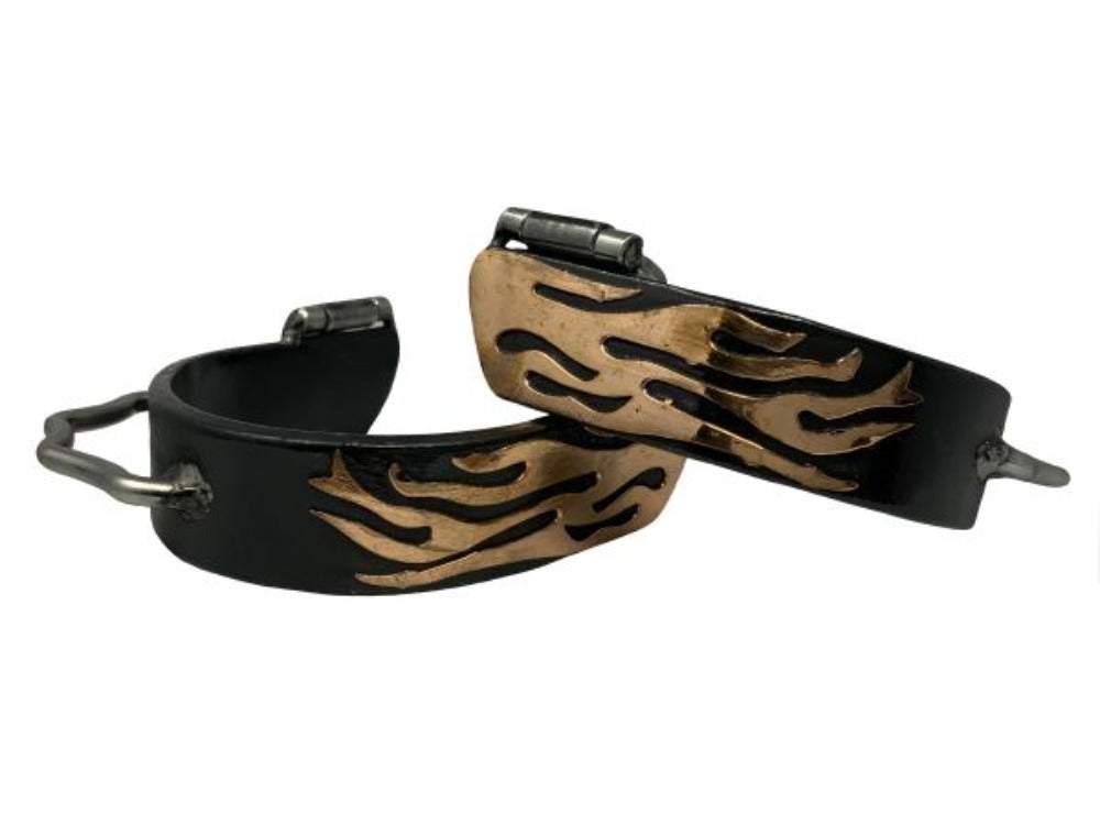 Brown Steel Bumper Spurs w/ Copper Flames