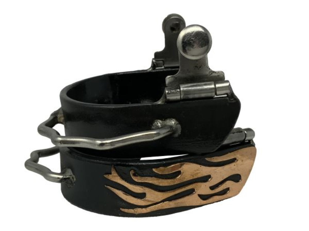 Brown Steel Bumper Spurs w/ Copper Flames