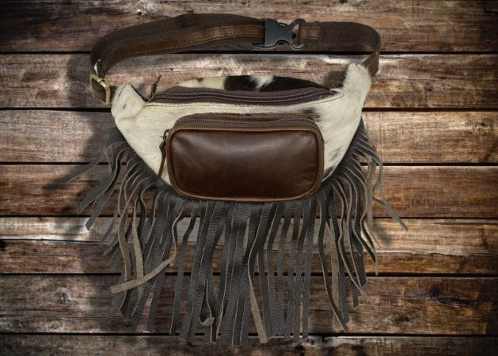 Leather Fanny Pack w/ Hair on Cowhide & Fringe