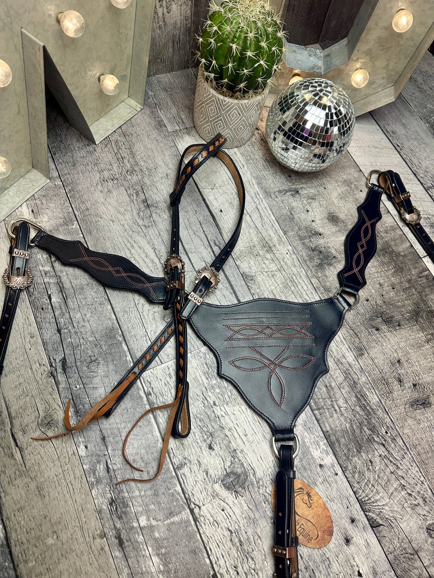 Schulz Navy Boot Stitch Headstall and Breast Collar Set