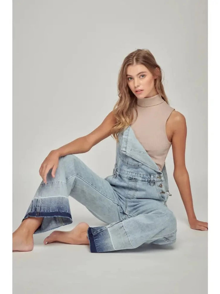 Ladies Flare Light Wash Overalls
