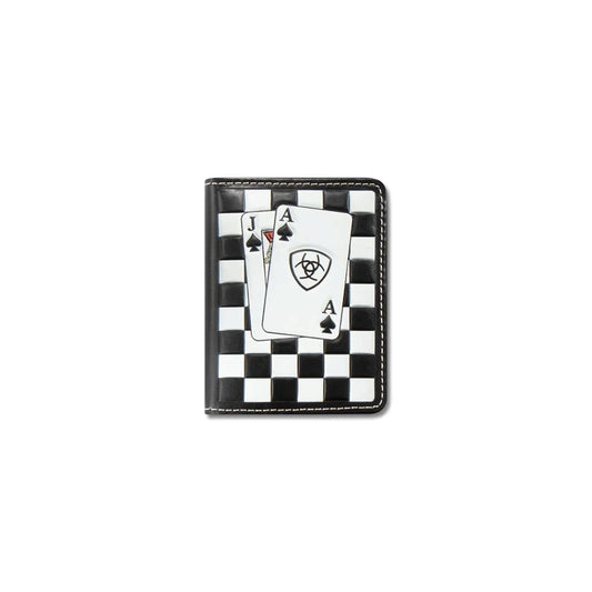 Ariat Bifold Flip Wallet Checkerboard Cards Black and White
