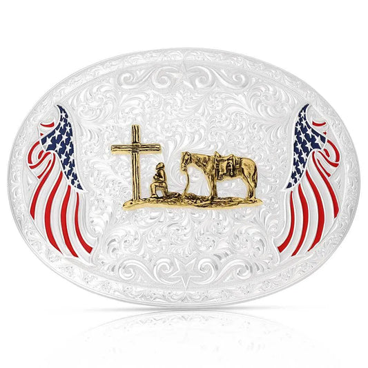 American Made Freedom Buckle with Christian Cowboy