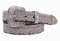 Angel Ranch Girls Belt 1 1/4 Tan Lace Clear Crystals Brown