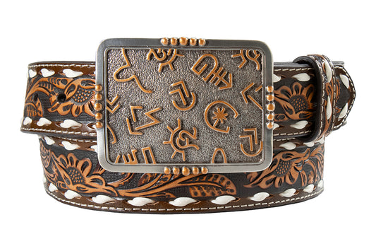 Angel Ranch Ladies Belt 1 1/2 Floral Embossed Brown